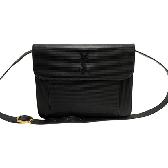 Yves Saint Laurent Handbags - SAINT LAURENT Yves  Logo Leather Genuine 2way Semi Shoulder Bag Clutch Black